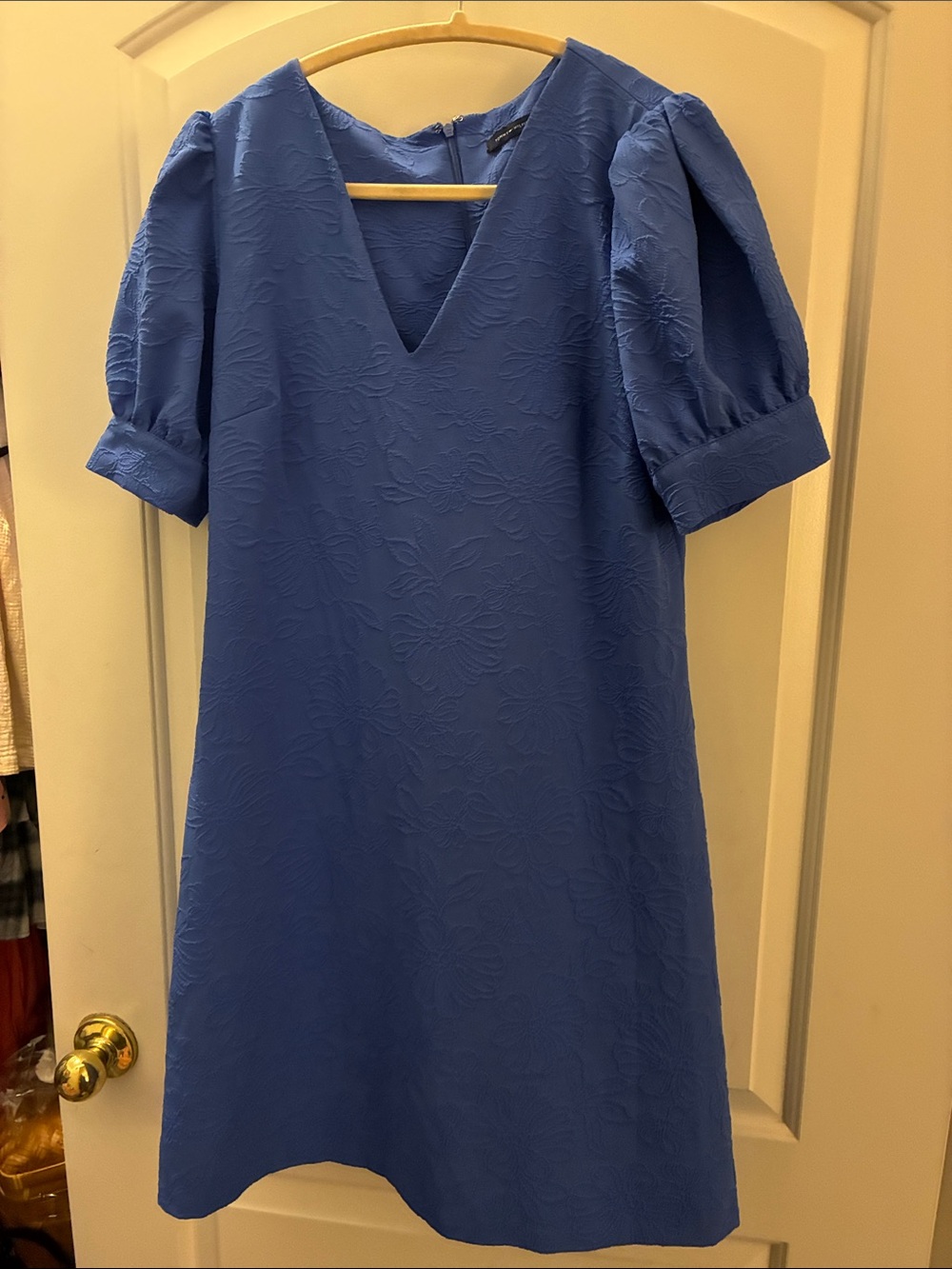 Tommy Hilfiger Cornflower Blue Textured V-Neck Midi Dress